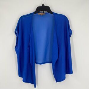 Ellen Tracy Women’s Open Waterfall Front cropped Blue Knit Vest size M